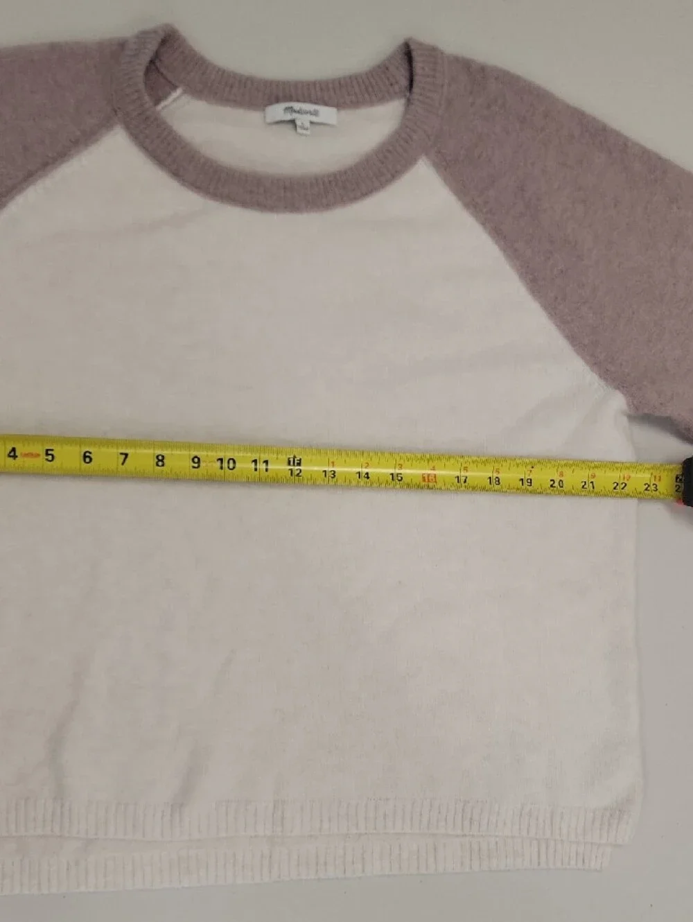 Madewell Dusty Pink Cream Raglan Crew Sweater Two-Tone L